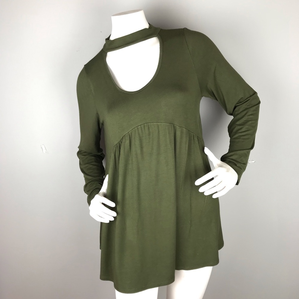 Anthropologie Ella Mara Keyhole Neckline Olive Green Long Sleeve Pullover Top